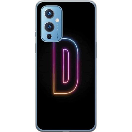 Kompatibel Mobilcover til OnePlus OnePlus 9 Minimalistisk neonbogstav D i farveskiftende lys mod sort baggrund i moderne digital design