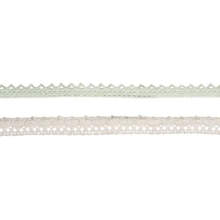 Kit tygtejp - RAYHER - 1,5m - Mintgrön + vit - 2 mönster - 100% bomull