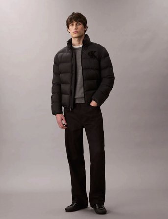 Calvin Klein Jeans Ls Nylon Monogram Puffer Jkt - Black - L