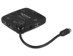 Delock Micro USB OTG Card Reader + 3 port USB Hub - kortleser - USB