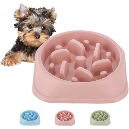 Långsam matskål för hundar, halkfri och pedagogisk matare, slitstark skål förhindrar att hundar sätter i halsen, vilket gör matningen roligare (rosa).