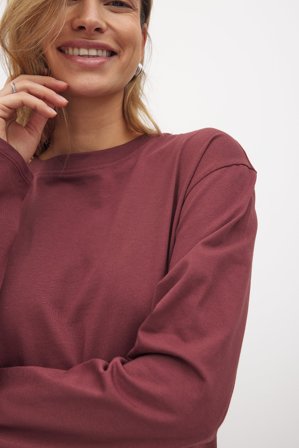 NA-KD Basic Oversized Long Sleeved Top - Basic toppe - Burgundy - XL