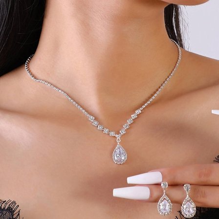 3st Lyxigt Enkelt Strass Halsband Örhängen Mode Exquisi