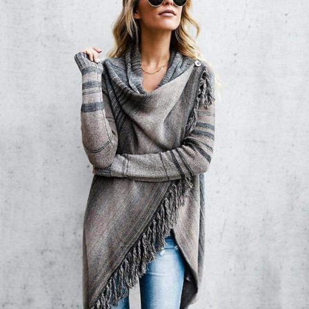 Kvinder Boho Cardigan Coat Outwear Jumper Jakke Top Grey XL
