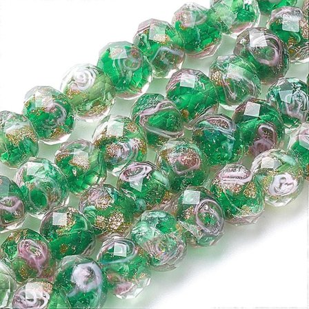 70 stk. 6~8mm Guldsand Lampwork Perler Glas Håndlavede Runde Løse Perler til Rosenkransfremstilling Smykkefremstilling med 2mm Hul - Grøn