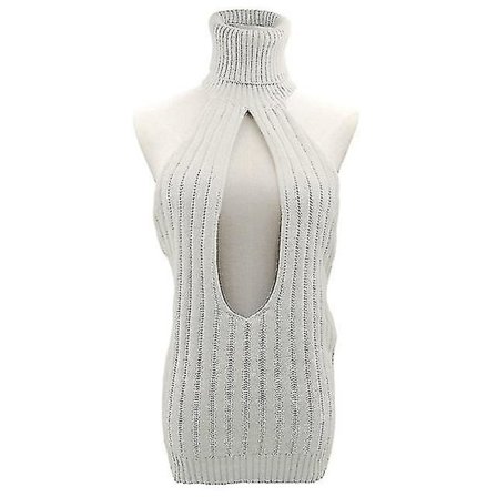 Kvinder Rygløs Sweater Turtleneck Åben Bryst Hul Strikkede Pullovere Efterår Sweaters-mxbc