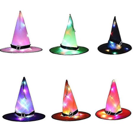 Halloween LED Heksehatte Hængende Lysende Heksehatte 6 Stk. 20240603