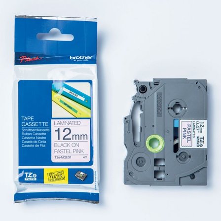 BROTHER Tape TZEMQE31 12mm svart på rosa - Lyreco - Kontorsmaskiner - Märkmaskiner och tape - Tape - Brother TZ