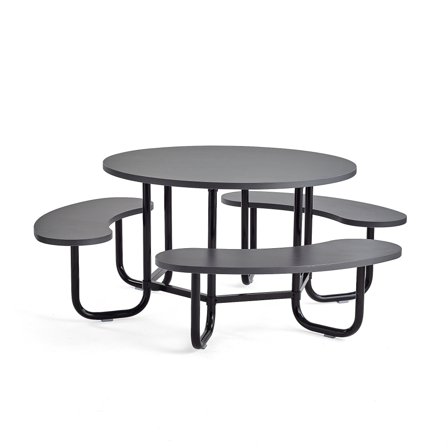 Sitzgruppe OCTO, Sitzbänke in Anthrazit, schwarzes Gestell