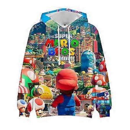 Super Mario Bros Film Grafisk Print Børne Hættetrøje Afslappet Snøre Hættetrøjer Pullover Toppe Gave Til Fans (5-6 År E)