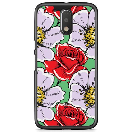 Bjornberry Skal Moto G4/G4 Plus - Rött & Vitt Blomster