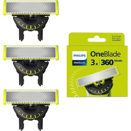 Philips OneBlade 360 Replacement Blades, för OneBlade elektrisk rakapparat och trimmer, 3-pack, modell QP430/60