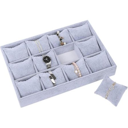 Fashion Watch Smycken Bricka Förvaring Box Armband Display Skåp$ 12 Rutnät Kuddar Oskyddad Bricka Smycken Förvaring Rack$ Trä Smycken Bricka 12 Rutnät