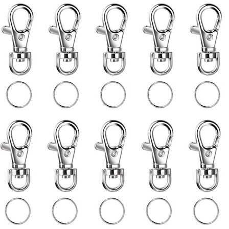 Avaimenperärenkaat, 10 kpl, Avaimenperä, Karabini, Koukku ja Avaimenperä, 360° pyörivä, Irrotettavat renkaat, Kääntyvät avaimenperäkiinnikkeet, 