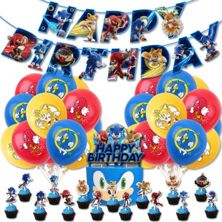 Sonic-syntymäpäiväaiheinen juhlakoriste, sarjakuvahahmo, vetoköysi, lippu, paalu, ilmapallosetti D