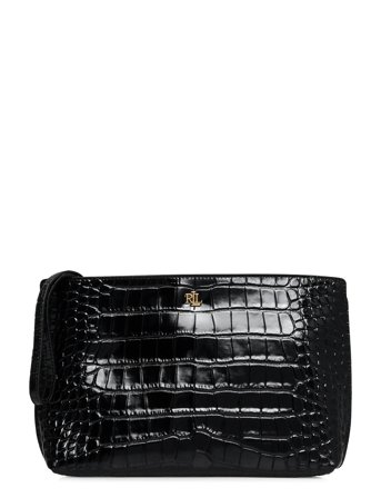Crocodile-Embossed Leather Large Pouch Black Lauren Ralph Lauren