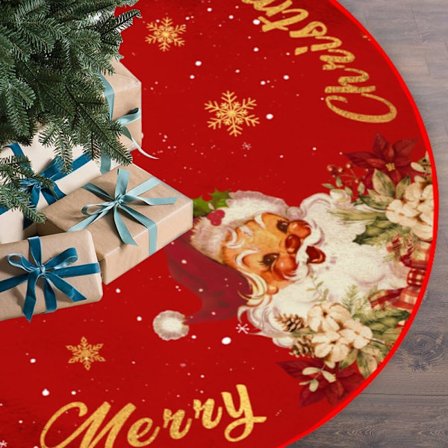 Juletreteppe Rødt og Gull Juledekorasjon - Juletreteppe med Julenisse Snøfnuggmønster for Innendørs og Utendørs God Jul