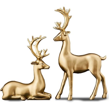 Gull hjort hjemmedekor sett med 2, harpiks hylledekor aksenter hjort statue borddekorasjoner for stue, moderne reinsdyrsculpturer for salongbord