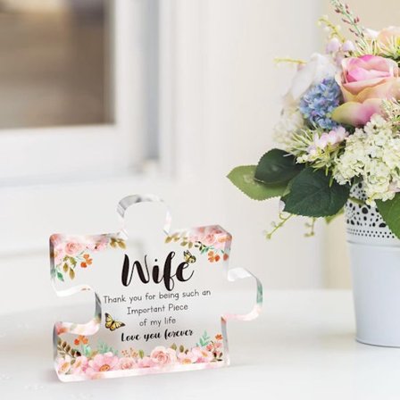 En romantisk gave til din kone – en unik bursdags- eller jubileumsgave – en gave fra din mann – en puslespillplakett – transparent.