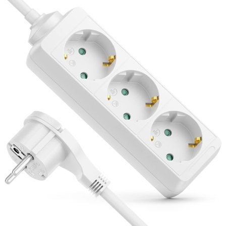 Tålig grenuttag med överspänningsskydd för breda användningsområden, 3 AC-uttag, vit förlängningssladd 3M, säker och pålitlig strömhantering