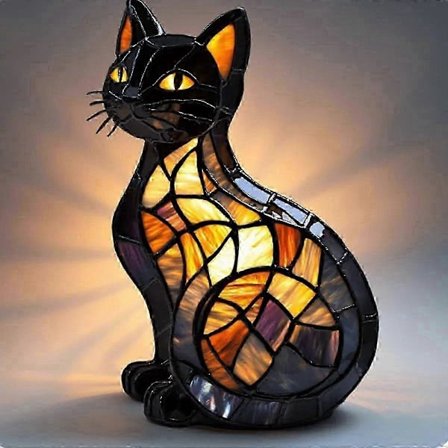 Kattelampe, Kattelampe i farvet glas, Retro Katte Farvet Resin Bordplade Natlampe, 3D Sød Kæledyr Led Bordlampe_Billiga Gåvor