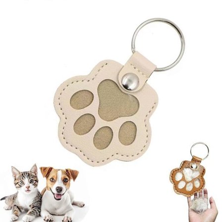 Nøglering til opbevaring af hundepels, sød nøglering med læderpote, mindegave til kæledyrshår og taskevedhæng til hunde- og katteelskere, hvid