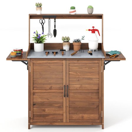 Udendørs pottebænk med galvaniseret top, foldbare sider