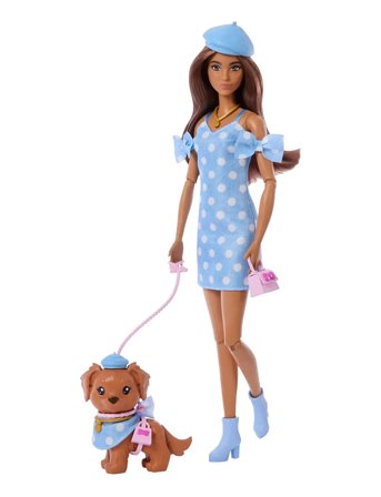 Barbie | Twinning Looks Fashion Doll With Pet Dog, Matching Blue Clothes & Accessories, Brunette | ONE SIZE
