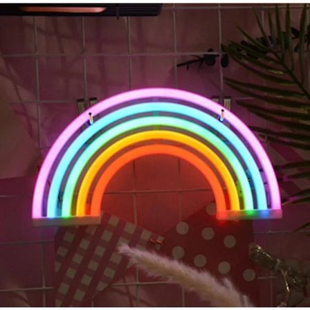 LED Regnbuelampe Neon Regnbue Nattlampe Flerfarget Neon LED Veggdekor Julegave Til Barn