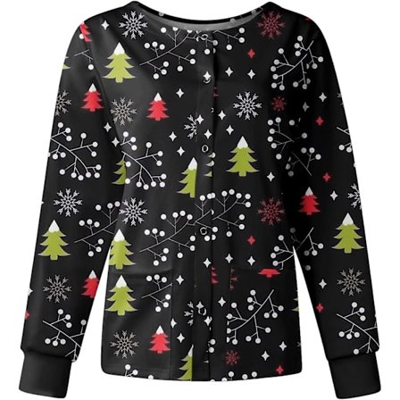 Dame Skrubjakke Trykt Jul Trykte Skrubjakker For Kvinner Høst Skrub Topper Jul Grafisk Sykepleiejakker