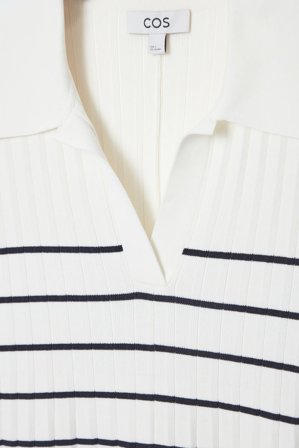 COS Women's Vestido Corto Estilo Polo Tejido A Rayas in Blanco