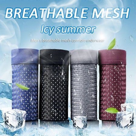 4-pakning Bambus Myke Undertøyshorts Sommer Ice Silk Mesh Boxershorts for Menn Blue XXL