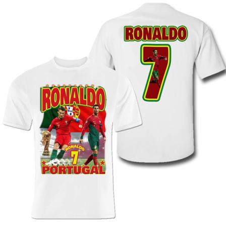 T-shirt Ronaldo Portugal sportstrøje print foran og bagpå White L