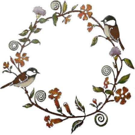 Metallkrans Fågel Väggdekoration, Metall Mesar Och Blommor Väggkonst, Hängande Väggdekorationer För Fönster Ytterdörr Vardagsrum (3-d) Ls
