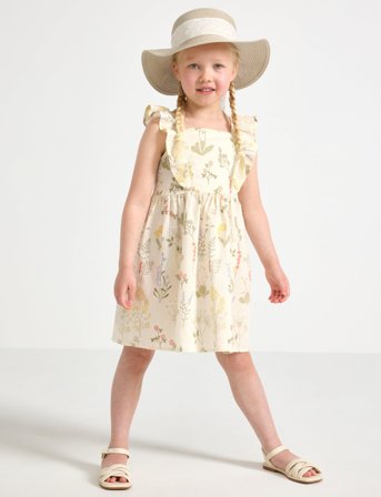 Lindex Dress Woven With Frill Aop Str - Cream - 110