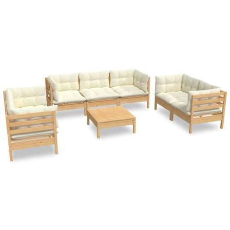 Vidaxl Loungegrupp Med Gräddvita Dynor 8 Delar Massiv Furu Creme