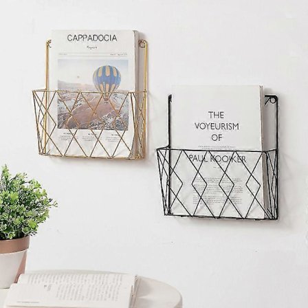 Iron Wall Storage Rack, Heminredning, Väggtidningsställ, Guld