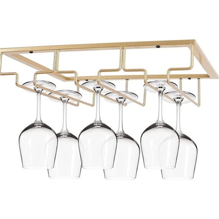 Dekorativ Metal Vin Glas Stativ Til Bar, Køkken, 3 Trins, Under Skab, Rustfrit Stål, Sort (Guld)