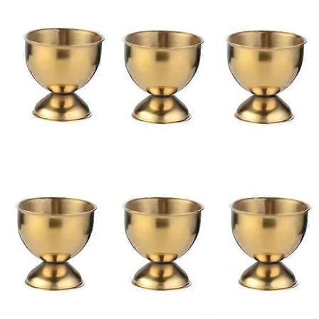 Sett med 6 eggeglass i rustfritt stål for kokte egg (Gull)