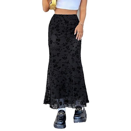 Dame Salatkant Høj Talje Mesh Havfrue Bodycon Lang Nederdel