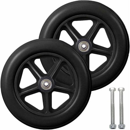 8 tum främre hjul, 2 st rullstolsersättningshjul, halkfritt massivt däck, 190 mm grått i svart, hjul för rullstolar, rollatorer, gåstol