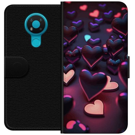 Kompatibel Tegnebogsetui til Nokia Nokia 3.4 Midnatshjerter