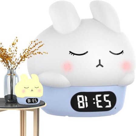 Nattlampe Kanin Vekkerklokke, Søvntrening og Vekkelampe for Barn, Digital og Søt