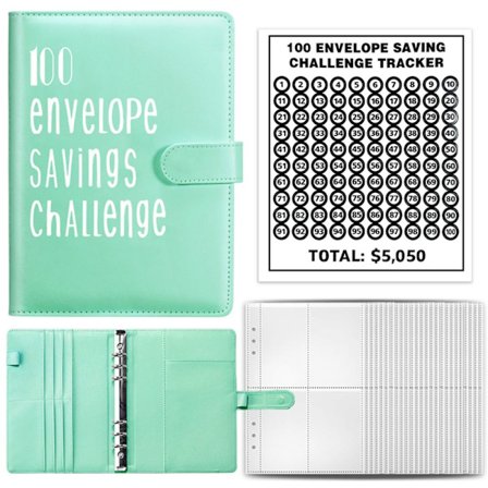 100 Days Envelope Challenge Binder Savings Book GRÖN