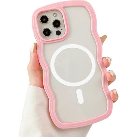 iPhone 14 Pro - Magnetiskt genomskinligt skal för iPhone 14/14 Pro/14 Pro Max, kompatibelt med MagSafe, rosa, sött, transparent