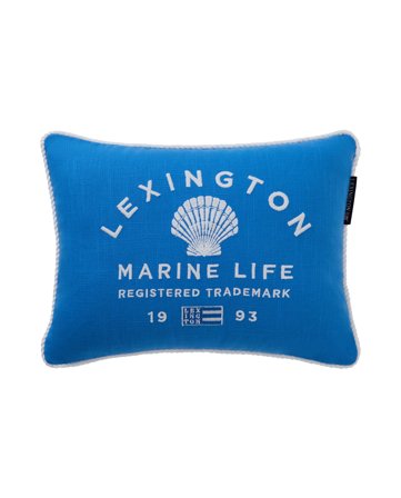 Lexington Marine life organic cotton canvas pillow, Blue/white