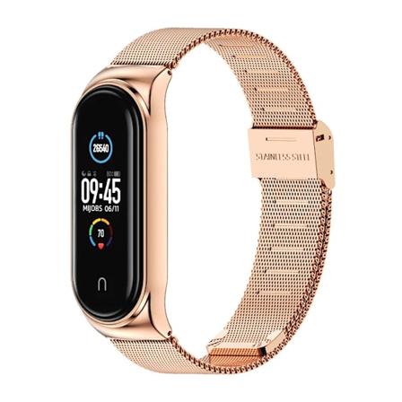 Ranneke Mi Band 7: Sopii Xiaomi-rannekkeille 3/4/5/6/7, 04-linjainen 304 ruostumattomasta ter ksest valmistettu metalliranneke, Rose Gold Rose gold 