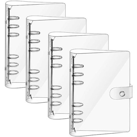 ING A5 Ringperm med 6 ringer, pakke med 4 PVC notatbokomslag, påfyllbart, vanntett med trykknapp, DIY notatbok for agendaer, kontorer og skoler