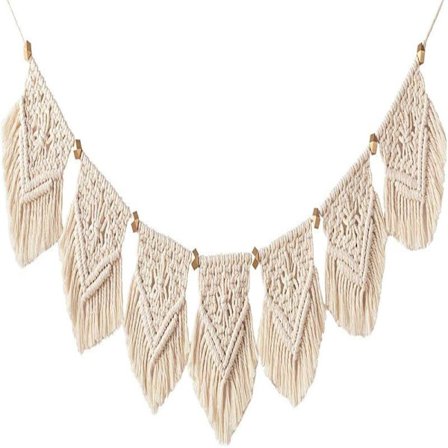 Makramévævet vægophæng med frynser, guirlande, banner, boheme vægdekoration