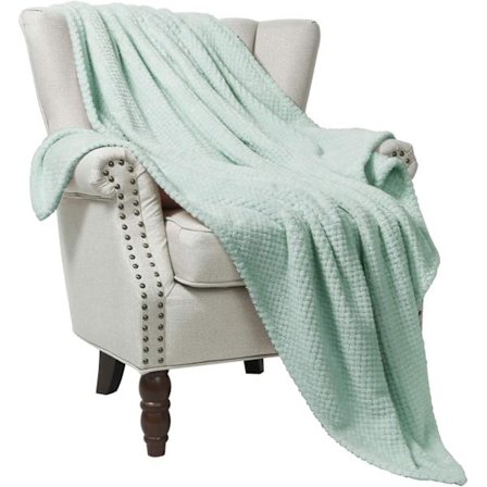 Flanellpledd, 127x178 CM mykt sofapledd, vaffelpledd i fleece til sofa, mintgrønt teppe